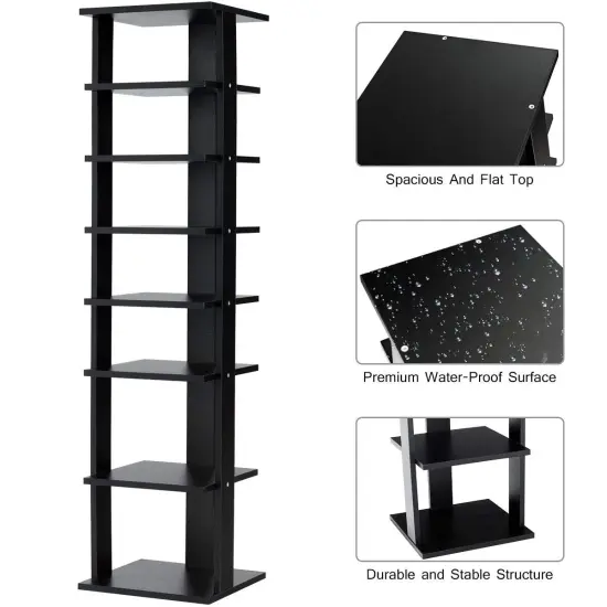 7-Tier Shoe Rack Practical Free Standing Shelves Storage Shelves Black {5}