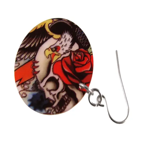 Tattoo Skull & Roses Shell Necklace & Earrings Set {4}