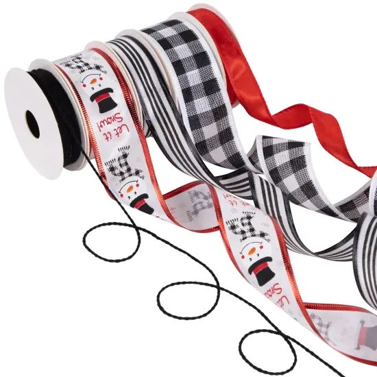 Northlight Set of 5 Snowman Matching Themed Wired Craft Christmas Ribbons 1.5" x 3 Yards Red {5}