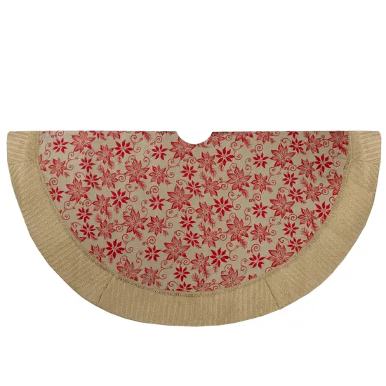 Northlight 48" Tan and Red Rustic Burlap Poinsettia Christmas Tree Skirt Brown {3}
