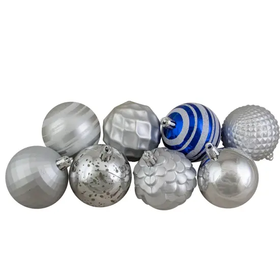 Northlight Shatterproof 3-Finish Christmas Ball and Finial Ornaments - Blue and Silver - 75ct {5}