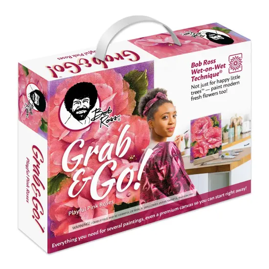 Bob Ross Grab & Go Floral Painting Kit-Playful Pink Roses {1}