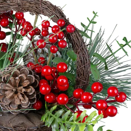 Northlight 15" Eucalyptus Pine and Berry Artificial Christmas Grapevine Basket Brown {3}