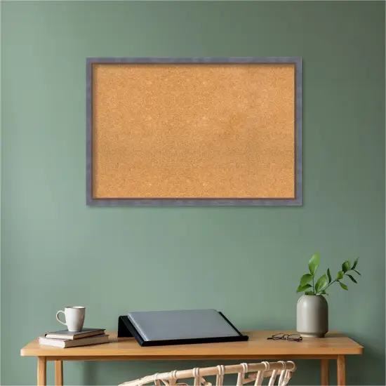 Two Tone Wood Framed Corkboard, Natural Cork Blue Copper {5}