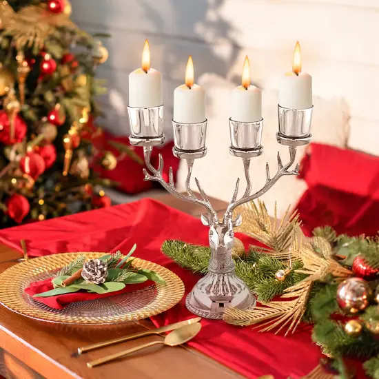 Costway Reindeer Candle Holder for Tealight Aluminum Christmas Ornament for 4 Candles {5}
