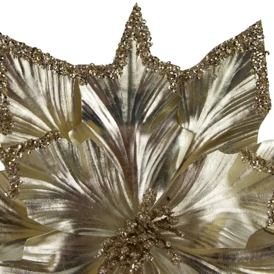 Northlight 24" Metallic Champagne Gold Glittered Poinsettia Christmas Stem Spray {5}