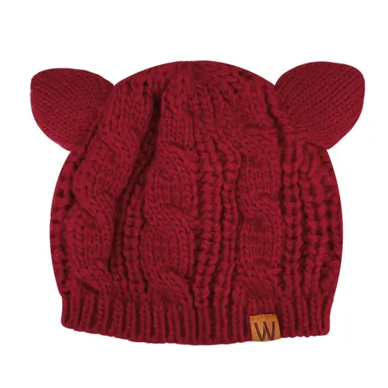 Wrapables Winter Warm Cable Knit Cat Ears Beanie Burgundy {3}
