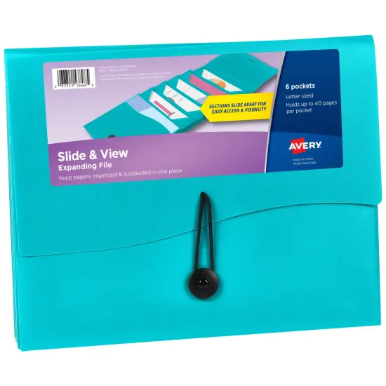 Avery Slide & View Expanding File Folder, 6 Pockets, Letter Size, 1 Aqua Folder (73544) {1}