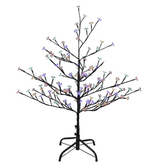 Northlight Pre-Lit Cherry Blossom Flower Artificial Tree - 4' - Multicolor LED Lights Black {3}