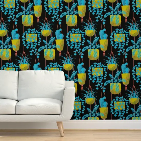 Peel & Stick Wallpaper 2FT Wide Botanical Modern Blue Large Scale Custom Removable Wallpaper by Spoonflower {5}