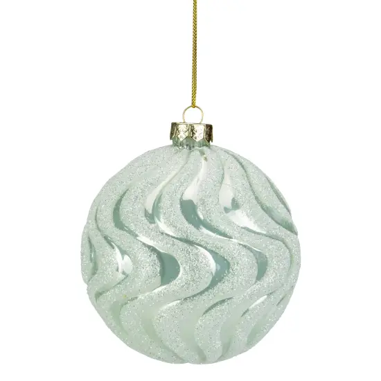 Northlight Glittered Swirls Christmas Glass Ball Ornament - 4" - Mint Green {3}