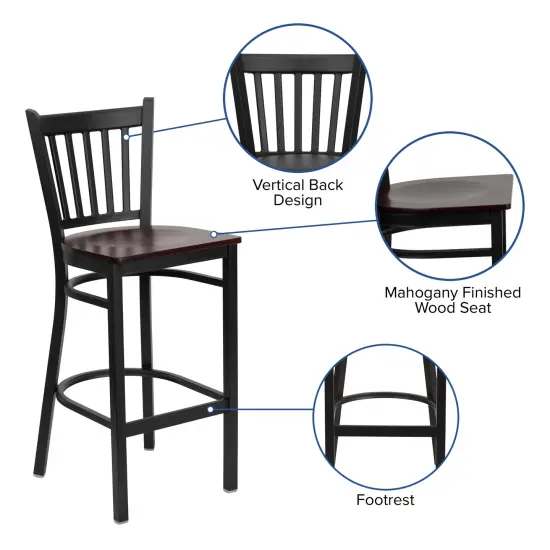 Emma and Oliver Vertical Back Metal Restaurant Dining Barstool Mahogany/BlackMetal {2}