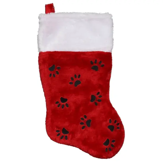 Northlight Traditional Christmas Stocking with Black Paw Prints- 14"- Red and White {3}
