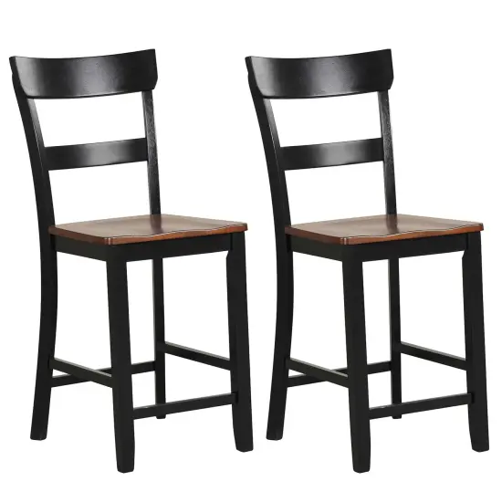 Costway Wooden Bar Stool Set of 2 Bar Chairs with LVL Rubber Wood Frame, Backrest, Footrest Black/White {7}
