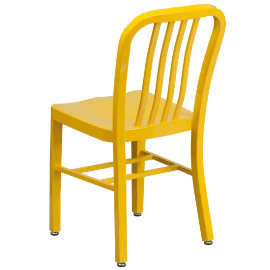 Merrick Lane Santorini 18 Inch Galvanized Steel Indoor/Outdoor Dining Chair with Slatted Back And Powder Coated Finish Yellow {4}