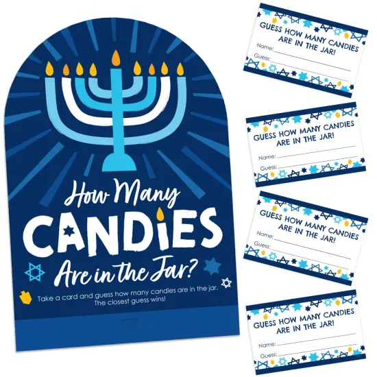 Big Dot of Happiness Hanukkah Menorah - How Many Candies Chanukah Holiday Party Game - 1 Stand and 40 Cards - Candy Guessing Game {1}