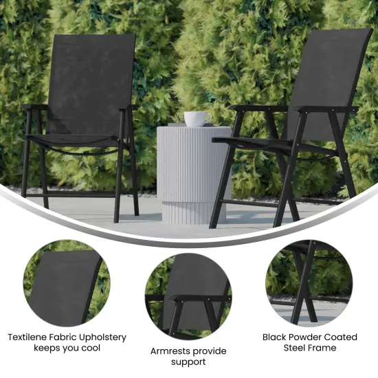 Emma and Oliver Outdoor Folding Patio Sling Chair / Portable Chair (2 Pack) Black {2}