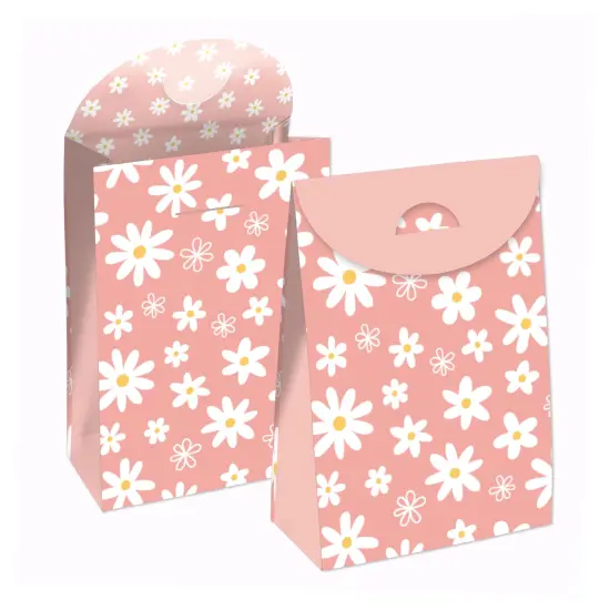 Big Dot of Happiness Pink Daisy Flowers - Floral Gift Favor Bags - Party Goodie Boxes - Set of 12 {1}