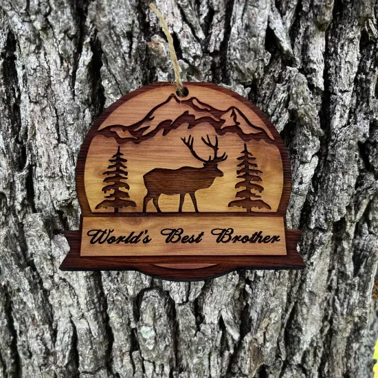 Worlds Best Brother ELK - Cedar Ornament {2}