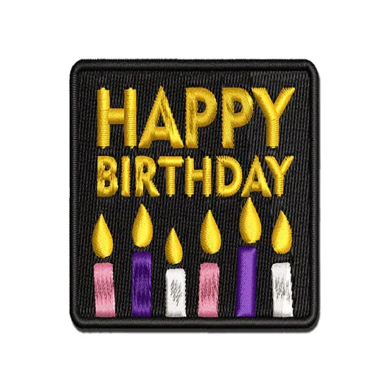Happy Birthday Candles Fun Celebration Multi-Color Embroidered Iron-On or Hook & Loop Patch Applique {1}