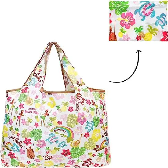 Wrapables Large Foldable Tote Nylon Reusable Grocery Bag, 3 Pack Aloha {5}
