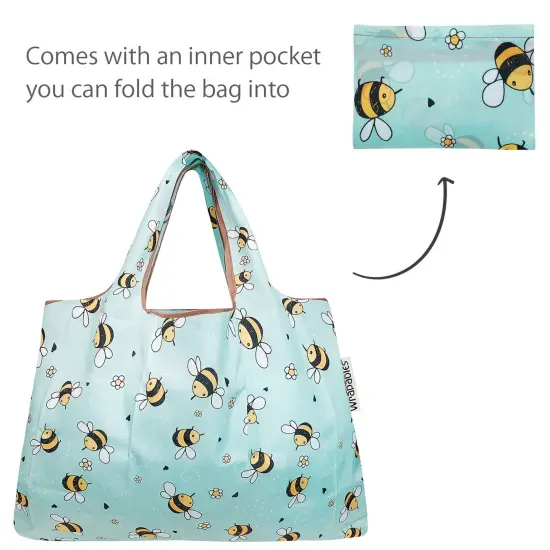 Wrapables Large & Small Foldable Tote Nylon Reusable Grocery Bags, Set of 2 Bumble Bees {5}