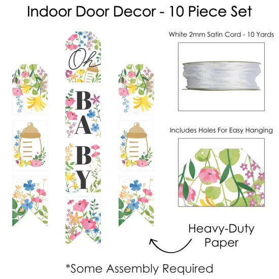 Big Dot of Happiness Wildflowers Baby - Hanging Vertical Paper Door Banners - Boho Floral Baby Shower Wall Decoration Kit - Indoor Door Decor {6}