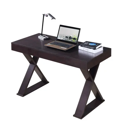 Techni Office Solutions 47.25-Inch Dark Brown Durable Rectangular Writing Desk With Crossed Legs Black {7}
