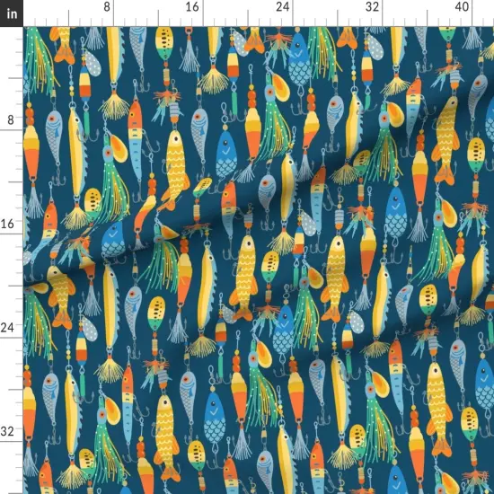 Various Fabrics by the Yard or Fat Quarter Fishing Dark Blue Bait Tackle Outdoor Custom Printed Fabric by Spoonflower {1}