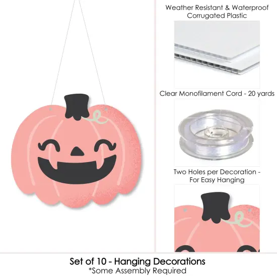 Big Dot of Happiness Hanging Pastel Halloween - Outdoor Pink Pumpkin Party Hanging Porch and Tree Yard Decorations - 10 Pieces {6}