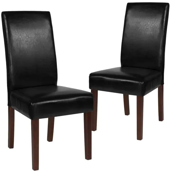 Emma and Oliver Two Mid-Century Parson's Chairs and Finished Hardwood Frame for Kitchen, Dining Room & More Black LeatherSoft {1}