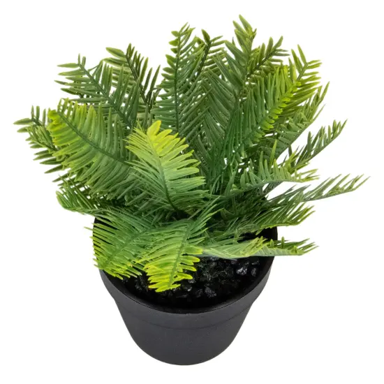 Northlight Artificial Chinese Yew Plant in Black Pot - 7.5" Green {6}