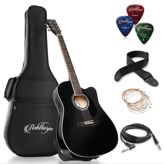 Ashthorpe Full-Size Cutaway Thinline Acoustic-Electric Guitar Package - Premium Tonewoods {7}
