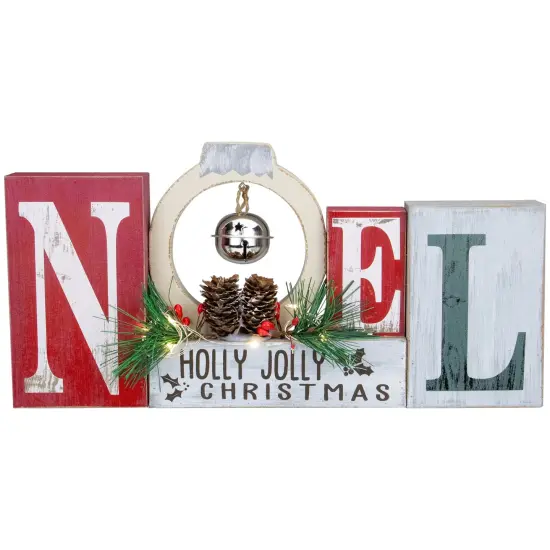 Northlight LED Lighted "Noel Holly Jolly Christmas" Holiday Sign with Jingle Bell - 13" Gray {1}