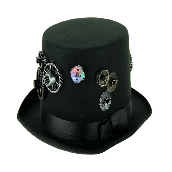 Formal Black Steampunk Style Top Hat With Flashing LED Lights {1}