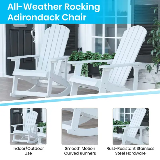 Merrick Lane Set of 2 Atlantic All-Weather Polyresin Adirondack Rocking Chair with Vertical Slats Sea Foam {7}