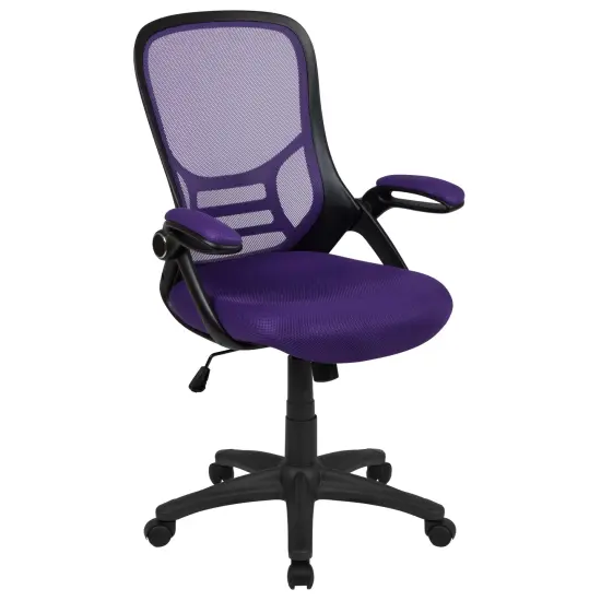 Emma and Oliver High Back Mesh Ergonomic Office Chair with Flip-up Arms Purple {1}