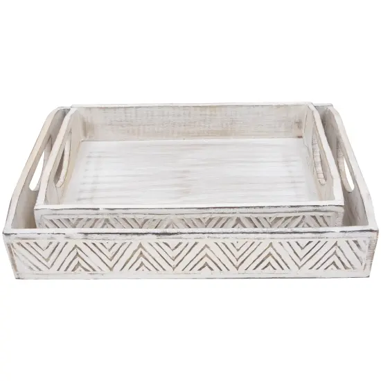 Northlight Set of 2 Brushed White Chevron Pattern Display Trays 18" {1}