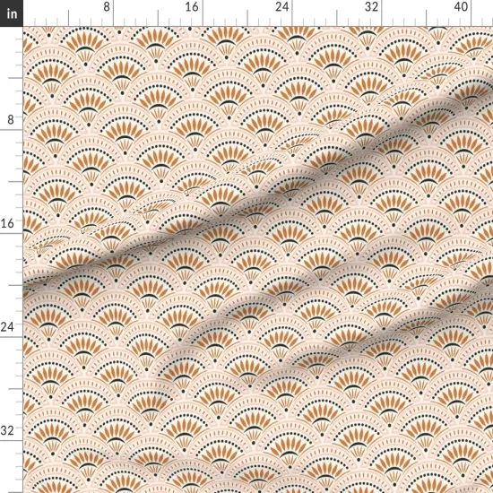 Various Fabrics by the Yard or Fat Quarter Orange Scales Scallops Fans Geometric Vintage 20'S Medium Scale Art Nouveau Victorian. Custom Printed Fabric by Spoonflower {1}
