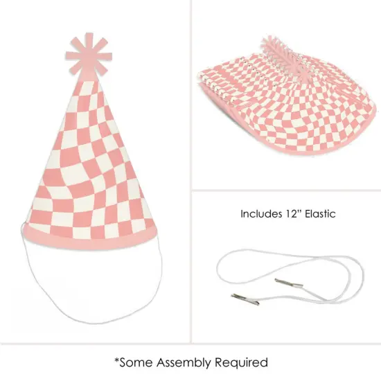 Big Dot of Happiness Pink Checkered Party - Cone Happy Birthday Party Hats for Kids and Adults - Set of 8 (Standard Size) {6}