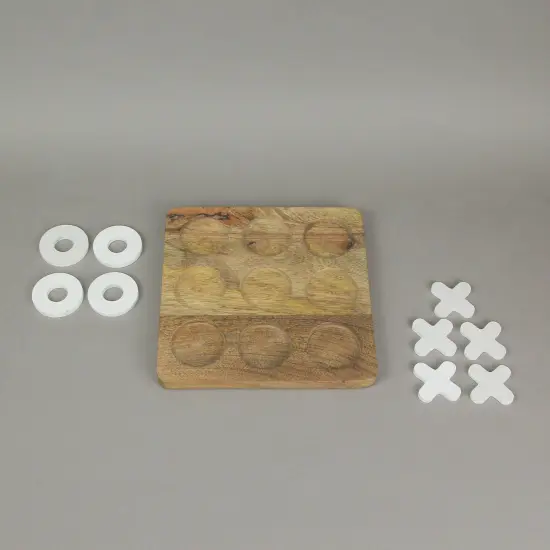 8 Inch Carved Wooden Tabletop Tic Tac Toe Game Hand Painted X and O {5}
