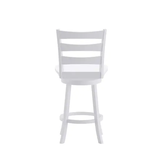 Merrick Lane Therus Commercial Grade Classic Wooden Ladderback Swivel Stool with Solid Wood Seat and Footrest White Wash {4}