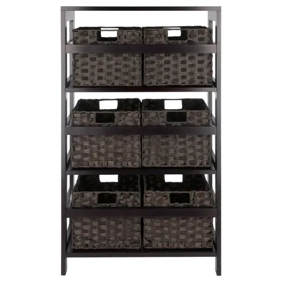 Contemporary Home Living 7 Pc Storage Shelf with 6 Foldable Woven Baskets - 42" - Espresso and Chocolate Brown {5}