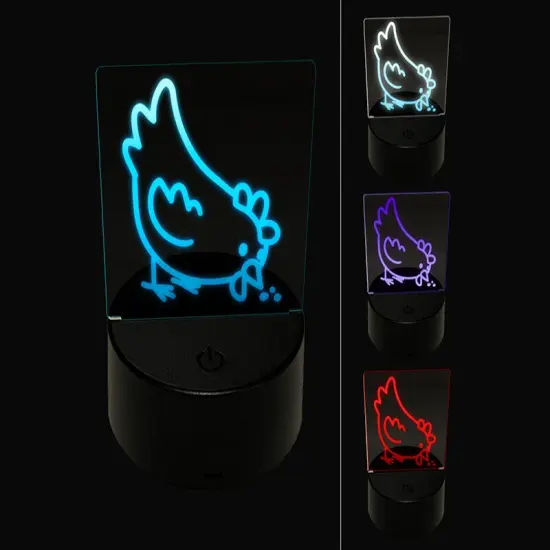 Cartoon Chicken Hen Pecking Ground 3D Illusion LED Night Light Sign Nightstand Desk Lamp {1}