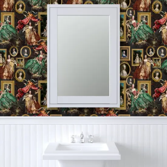 Peel & Stick Wallpaper 2FT Wide Green French Toile Rococo Queen Baroque Frames Museum History Large Scale Portraiture Neoclassical Custom Removable Wallpaper by Spoonflower {6}