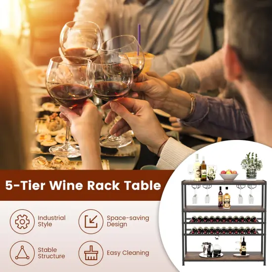 Costway Rustic 5-tier Wine Rack Table 22 Bottle Wine Cabinet Freestanding with Glass Holder {5}