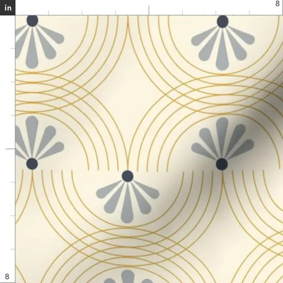Various Fabrics by the Yard or Fat Quarter Retro Floral Yellow Swirls Blue Gray Deco Flowers Custom Printed Fabric by Spoonflower {4}