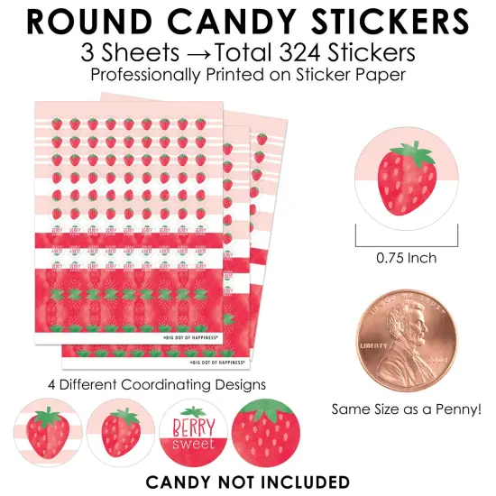 Big Dot of Happiness Berry Sweet Strawberry - Fruit Themed Birthday Party or Baby Shower Small Round Candy Stickers - Party Favor Labels - 324 Count {4}