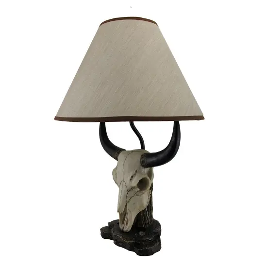 Set of 2 Cattle Ranch Bovine Cow Skull Decorative Table Lamps with Fabric Shades {3}