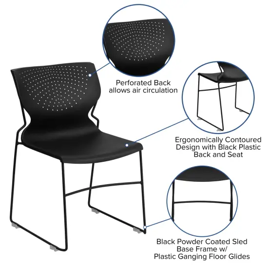 Emma and Oliver Home and Office Stack Chair with Lumbar Support and Metal Frame - Guest Chair Black {2}